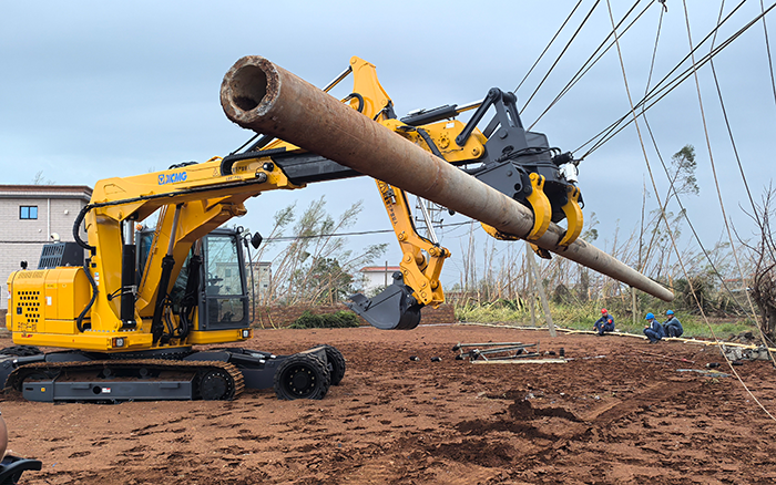 “摩羯”来袭，J9集团开挖立杆一体机跑赢功夫助力抗灾复电抢建